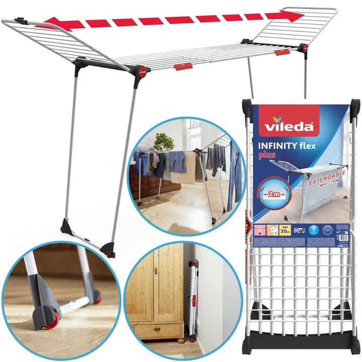 Tendedero con Varillas Telescópicas, Extensible hasta 2 Metros - Vileda Infinity Flex Plus